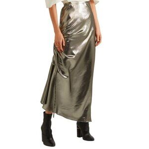 Ellery Laura Silver Lamé Ruche Slip Skirt 65% Silk US 0 Australian Coture $2195